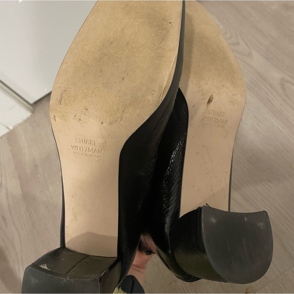 Stuart Weitzman Spain Made Womens 8 Black Leather Mid Booties Heels Boots - Picture 6 of 6